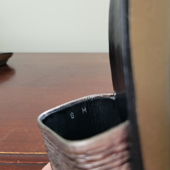 Yves Saint Laurent LSY low wedge slide on sandals neutral metallic black size 8 - Picture 9 of 9